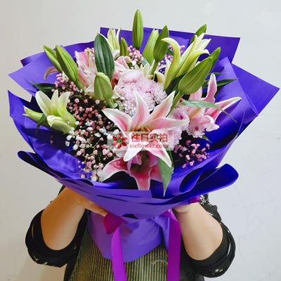清远6支粉色多头百合，真诚的问候
