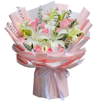 清远16朵粉玫瑰百合，感情稳定坚固