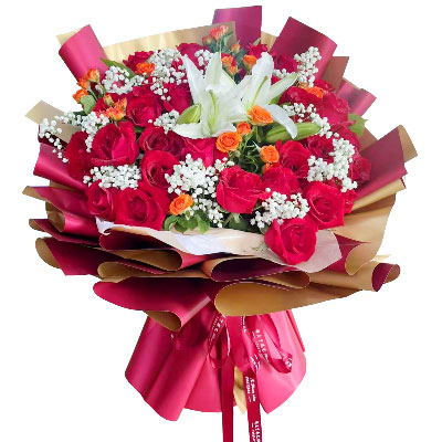 清远33朵红玫瑰百合，爱如同花般绽放